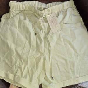SHEWIN Cream Drawstring Linen-Blend Bermuda Shorts
